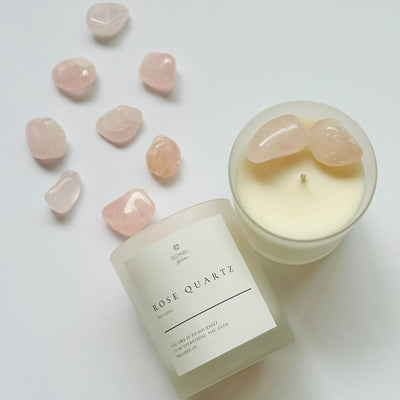 Crystal Candle | Tumbled Rose Quartz - Gembii Amsterdam